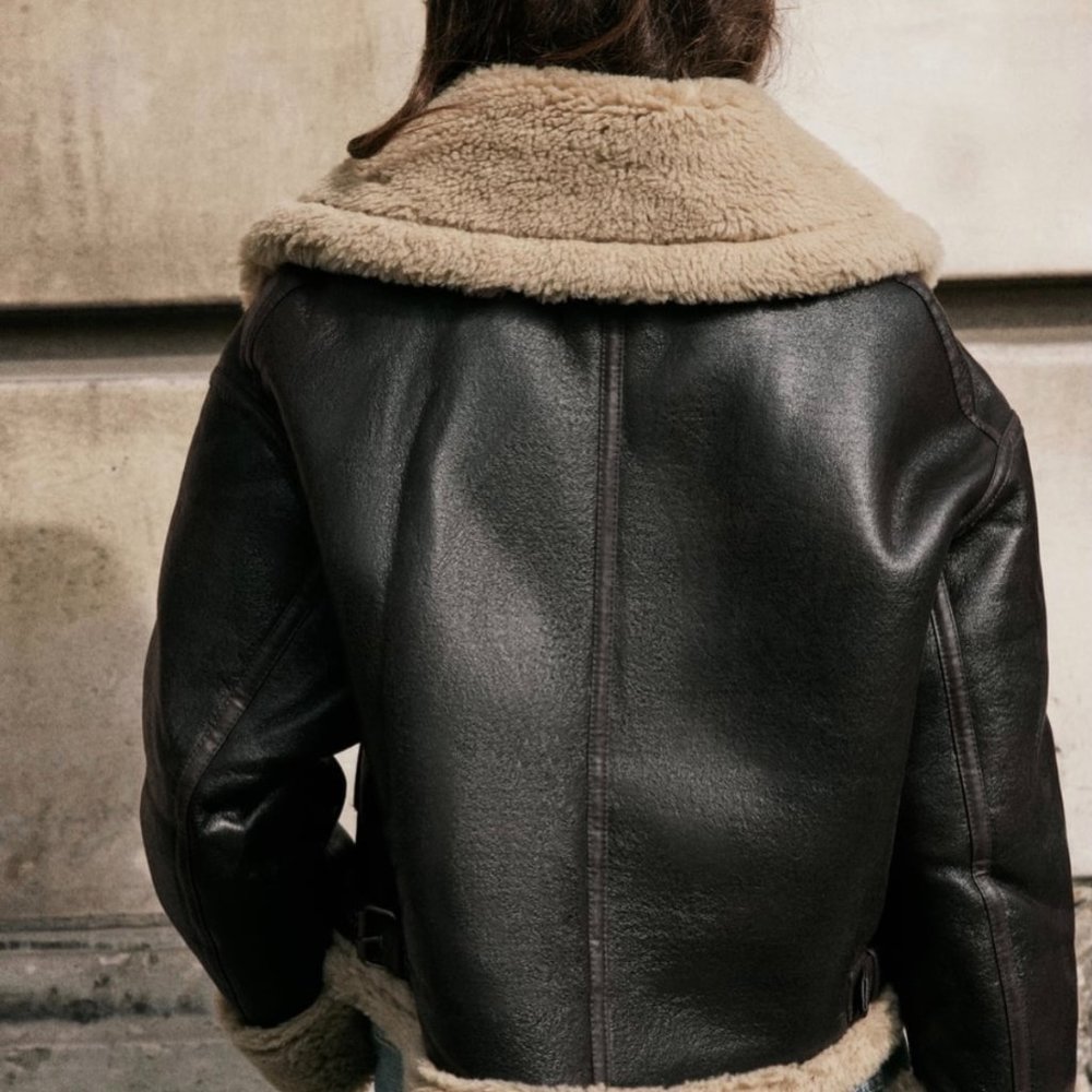 ZARA Women's Double Faced Biker Jacket(Brown, US M, L, XL / EUR M, L, XL) - Picture 3 of 15